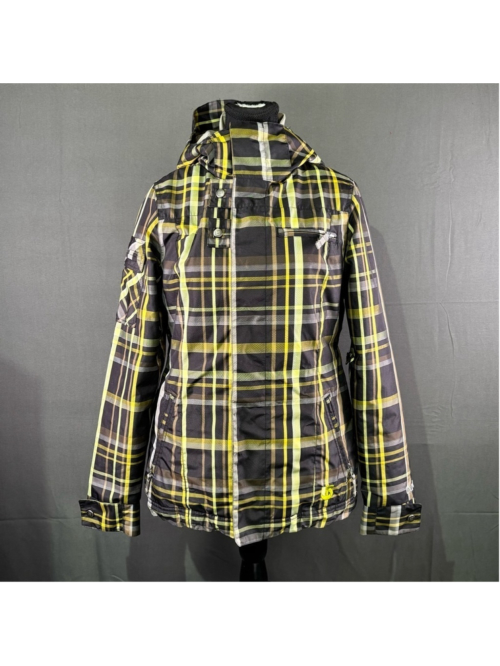 Burton Jacket Women’s S DryRide Plaid Coat Thermal Snowboard Cozy Brown Yellow
